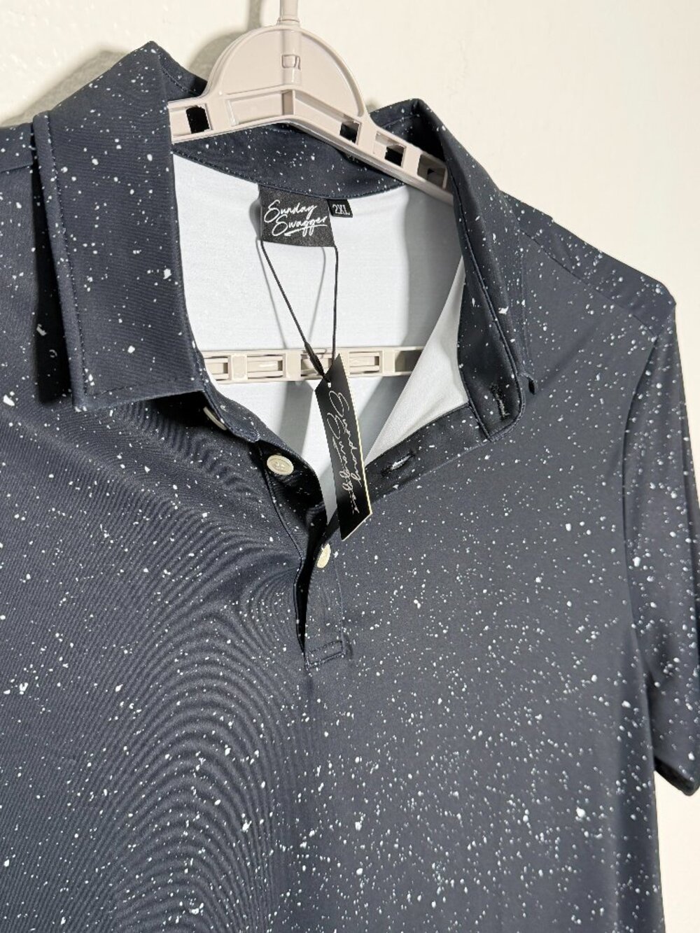 NWT Sunday Swagger 2XL Black and White Splatter Print Men's Golf Polo